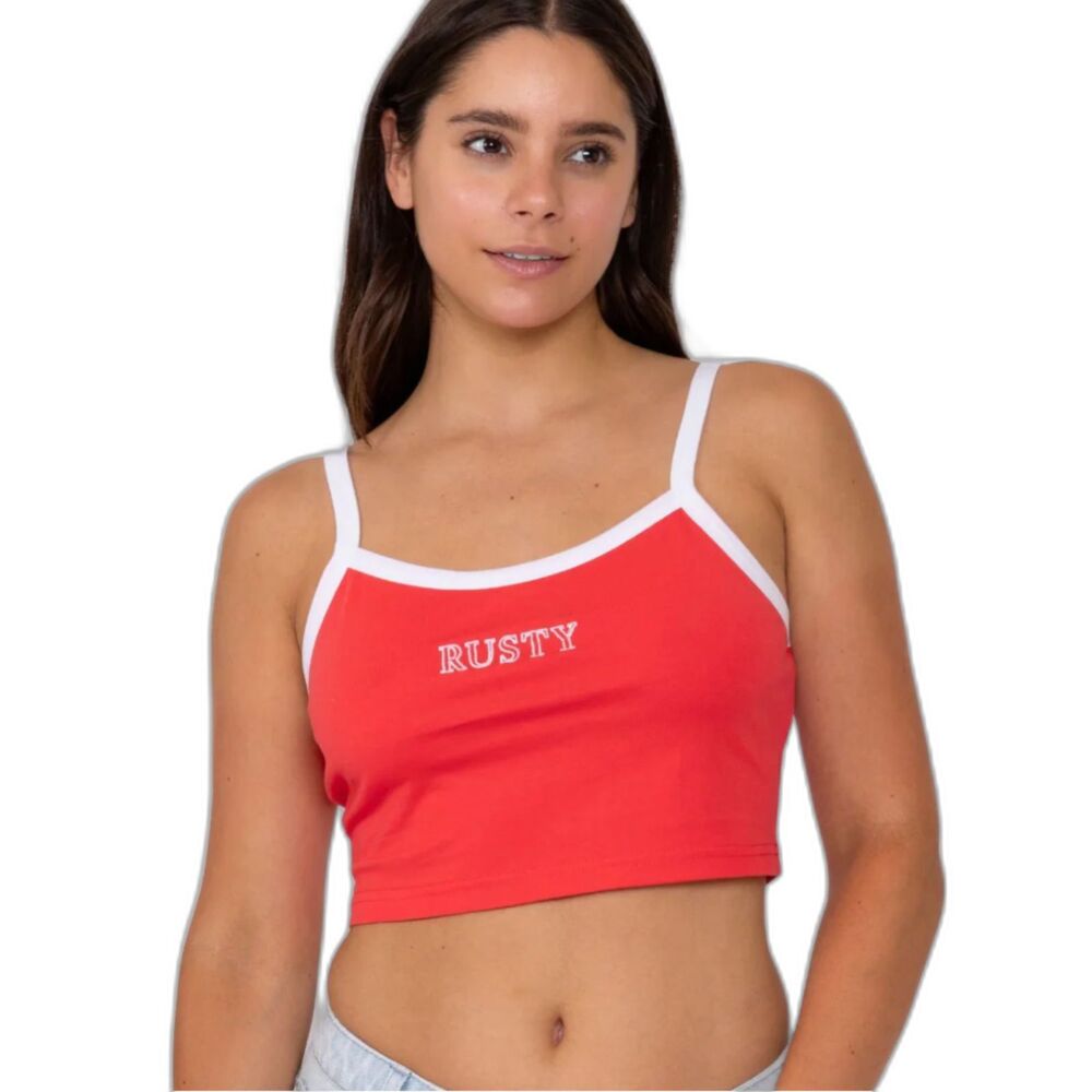 Rusty Lucy Contrast Stitch Baby Crop Tank - Cayenne XL